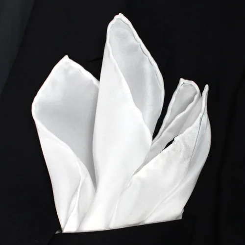 Vista 2 de Royal Silk Pañuelo cuadrado de bolsillo de seda blanca enrollado a mano de lujo de 17" cuadrado desde 1978-100% seda, Blanco