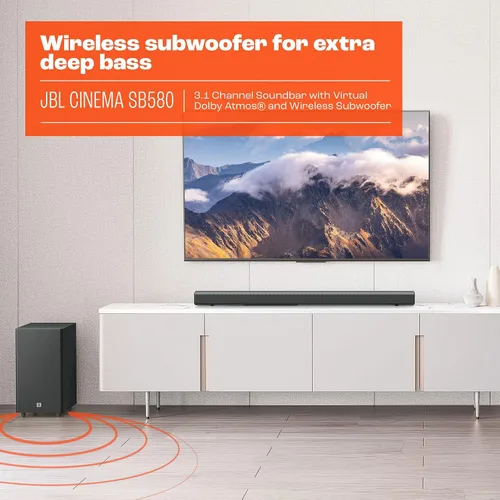 Vista 5 de JBL Barra de sonido Cinema SB580 3.1 y subwoofer inalámbrico