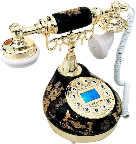 Vista 4 de Teléfono fijo de cerámica con cable, negro, teléfono casero decorativo clásico para la decoración de la oficina