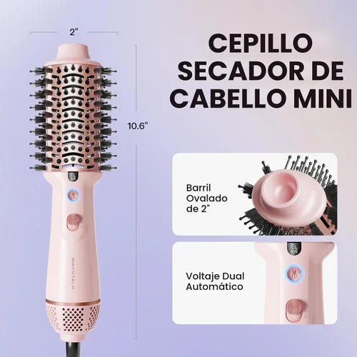 Vista 7 de Wavytalk Cepillo secador de pelo de doble voltaje para Europa y viajes internacionales, mini cepillo jet de 110 V-240 V, cepillo secador de pelo