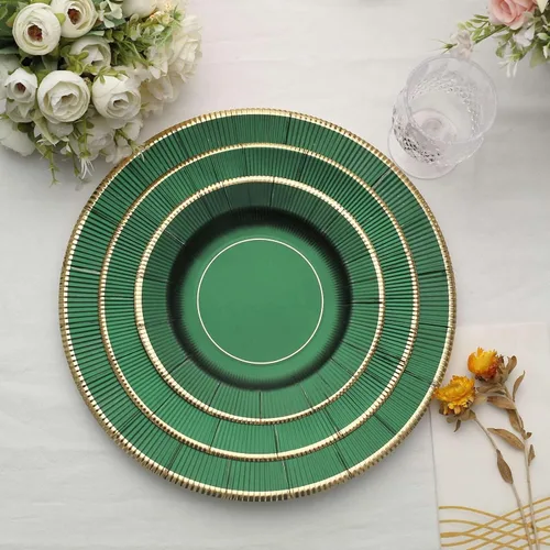 Vista 13 de Efavormart Paquete de 25 Platos Cargadores Desechables Sunray Metallic Sage Green de 13", Bandeja de Servir de Cartón, Redonda - 350 GSM Verde