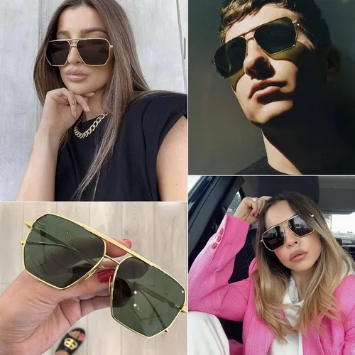 Vista 2 de DQbhzh Gafas de sol polarizadas cuadradas para aviador para mujeres y hombres estilo retro de gran tamaño marco de metal polígono protección UV400