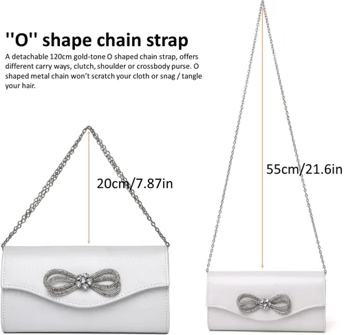 Vista 3 de Bolso de noche para mujer, con lazo de cristal brillante, con solapa, bolso de mano para mujer, boda, fiesta, baile de graduación