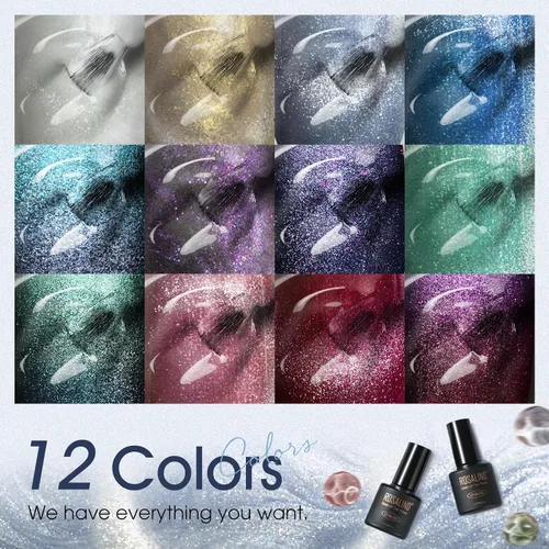 Vista 5 de ROSALIND Esmalte de uñas de gel de ojo de gato con imán, 12 piezas, esmalte de uñas de gel brillante holográfico púrpura azul rojo, esmalte de uñas