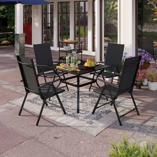 Vista 8 de PHI VILLA Juego de comedor al aire libre para 4, mesa de metal con sillas plegables, negro