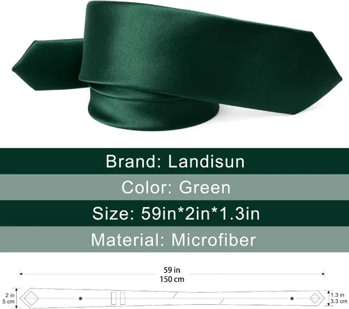 Vista 4 de Landisun Corbata Negra Hombres Mujeres Sólidos Corbatas Flacas Corbatas Slim Tie Satén