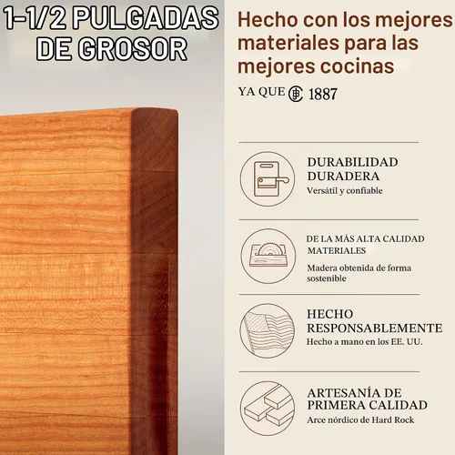 Vista 3 de John Boos R-Board Series Tabla de cortar rectangular de madera de cerezo de 18 x 12 pulgadas, 1.5 pulgadas de grosor, bloque de carnicero reversible