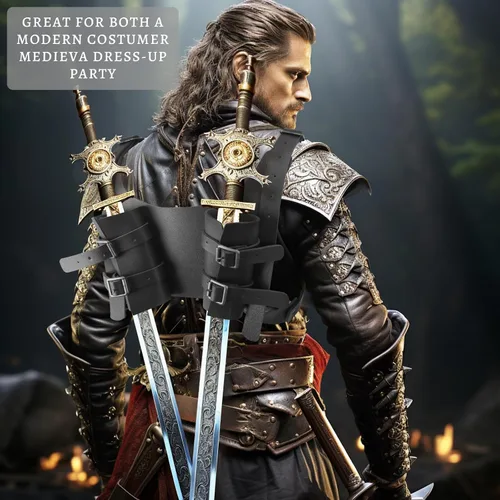Vista 3 de SMARCH Funda medieval de cuero para espada y rana para hombre, piratas vikingos renacentistas, cosplay, accesorios para fiestas de Halloween, LARP