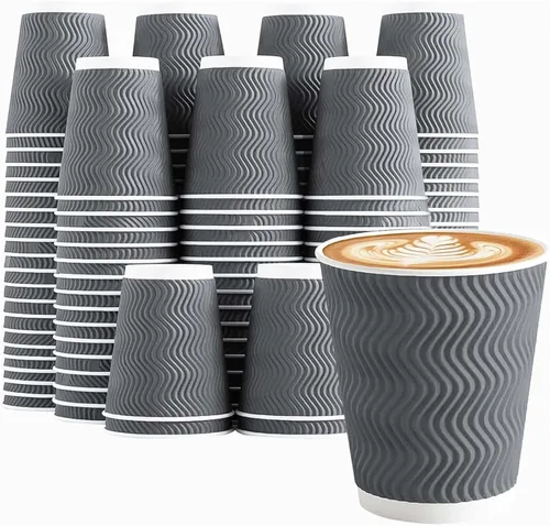 Vista 14 de Tazas de café Clawsoff 8 onzas 150 unidades, Tazas de papel desechables onduladas con pared corrugada y aisladas para café 8 OZ, Para llevar