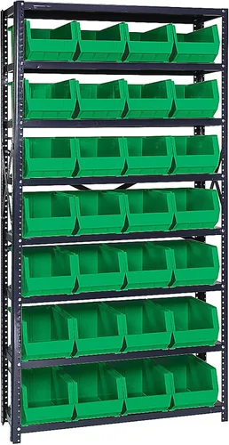 Vista 385 de Quantum QSBU-245BK Heavy Duty Shelving Unit with (7) Shelves and (24) QUS245 Black Bins for Garage Warehouse Storage Distribution 400 lb Load