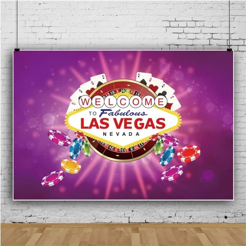 Vista 3 de Leyiyi Welcome to Las Vegas Background - Telón de fondo de fotografía de 5 x 3 pies, diseño de casino, apuesta borrosa, fondo morado, decoración