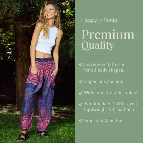 Vista 3 de Happy Trunks Pantalones harén para mujer, pantalones de yoga con bolsillos (S-XXL) ropa hippieropa bohemia para mujersala de playa