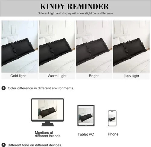 Vista 8 de PiccoCasa Juego de 2 fundas de almohada con volantes, sobre estándar, color Negro
