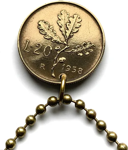 Vista 3 de 1957 Italy 20 Lire coin pendant Italian lady Minerva Rome Milan Florence Venice Torino Verona Genoa Palermo Bologna Napoli Cagliari Siena Matera