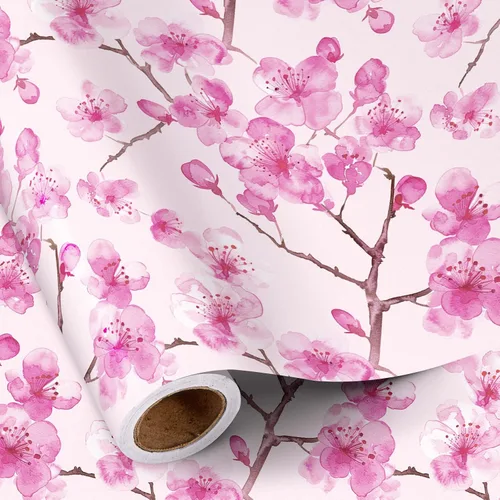 Vista 13 de RUSPEPA Papel de regalo reversible floral para niñas y mujeres, mini rollo, acuarela azul floral y azul sólido papel de regalo para cumpleaños