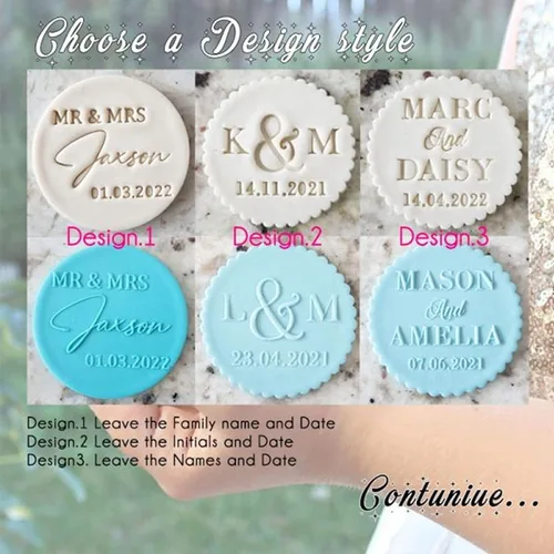 Vista 7 de Sello de galletas personalizado personalizado con nombre y fecha de pareja, sello de galletas impreso en 3D para fondant, glaseado, decoración