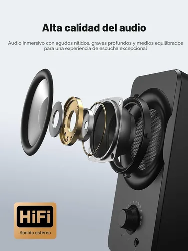Vista 2 de Bluedee Altavoces de computadora para PC de escritorio, altavoces de PC de doble controlador con luces RGB, altavoz USB compacto con cable Plug &