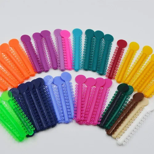 Vista 2 de bandas elásticas con lazos tirantes de elastómero para ortodoncia (1040 unidades, multicolor)