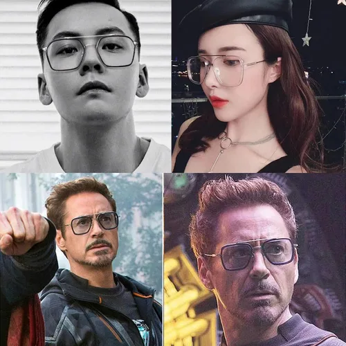 Vista 2 de Onrtry Tony Stark - Lentes de bloqueo de luz azul para hombres y mujeres, montura de metal retro, lentes de Iron Man Spider-Man