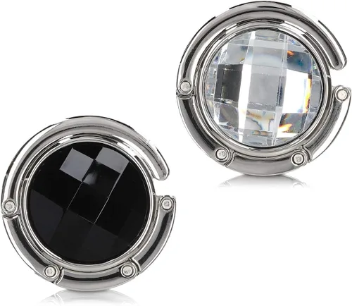 Vista 5 de kwmobile Juego de 2 ganchos para monedero - Gancho para bolso de mano de diamante negro/blanco/plateado