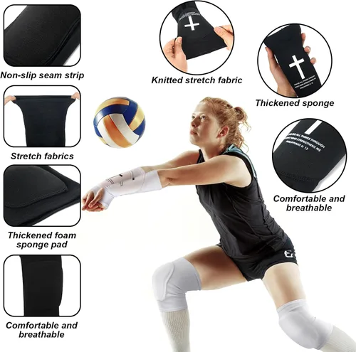 Vista 3 de Cutecrop Juego de 2 rodilleras de voleibol y mangas para brazos para jóvenes con almohadilla de protección, protector de muñeca de antebrazo