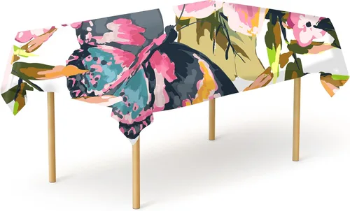 Vista 57 de Pomp - Mantel premium de poliéster con estampado abstracto de 52 x 52 pulgadas cuadradas Tela de fácil cuidado, resistente a arrugas y manchas