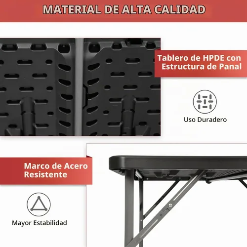 Vista 5 de PayLessHere Mesa plegable de 4 pies Mesa portátil de plástico con asa de transporte Diseño de mesa impermeable y plegable Estructura de Negro