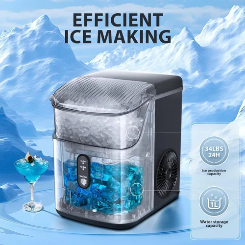 Vista 3 de Antarctic Star Nugget Ice Maker - Máquina de hielo masticable con limpieza automática, fabricación rápida de hielo de 34 libras/24 horas, operación