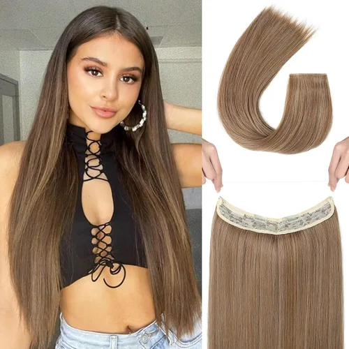 Vista 52 de REECHO - Extensiones de cabello con alambre invisible y con cintillo transparente, tamaño ajustable, clips seguros extraíbles, cabello lacio, diseño