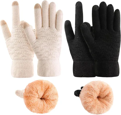 Vista 24 de Guantes de invierno cálidos para pantalla táctil para mujer, guantes térmicos de punto de lana con forro polar para clima frío