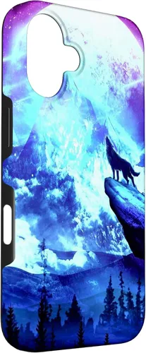 Vista 3 de Funda para iPhone 16 Wolf Mountain Pine Forest Moon Purple Galaxy