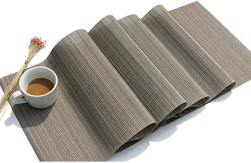 Vista 2 de Camino de mesa moderno de PVC de vinilo para comedor, mesa de café, cómoda (beige, 12 x 70 pulgadas)