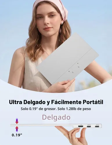 Vista 4 de Monitor portátil de 15.6 pulgadas, FHD 1080P 100% sRGB blanco con soporte ajustable, monitor de viaje ultra delgado con protección ocular, Plug and