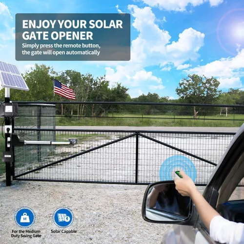 Vista 2 de TOPENS AT6131S - Abridor de puerta de oscilación única solar, de servicio medio, motor de puerta automático para puertas de oscilación única