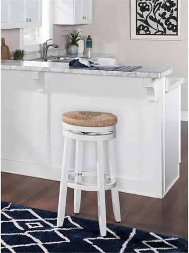 Vista 2 de Linon Morgan - Taburete giratorio de 31.5 pulgadas con asiento de madera pintada de color blanco