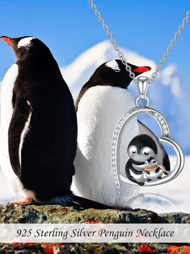 Vista 2 de POTOPYY Collar de rana, pingüino, elefante, panda, zorro, abeja, regalo para mujer, plata de ley S925, lindo colgante de animales, joyería