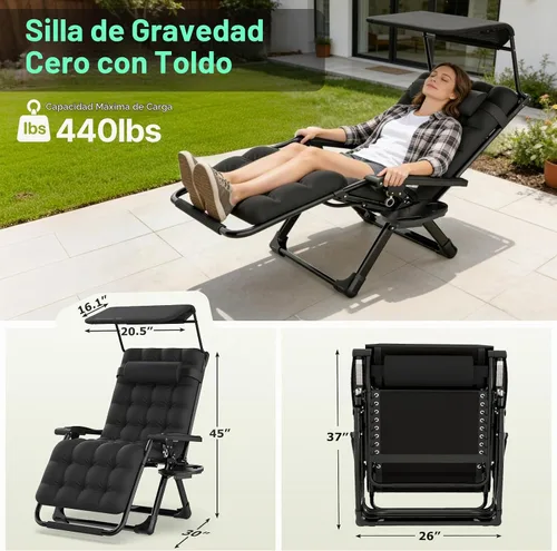 Vista 2 de Suteck Silla de gravedad cero con toldo, sillas reclinables para exteriores