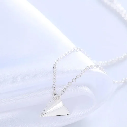 Vista 5 de YOOE - Collar de avión de papel de origami triangular, collar de avión de papel geométrico, collar de avión de papel triangular simple para mujeres