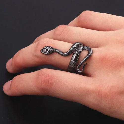 Vista 3 de Anillo de serpiente para mujeres y hombres, estilo vintage, gótico, serpiente, estilo punk, anillo de declaración de serpiente, ajustable