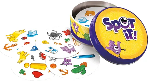 Vista 5 de Asmodee Spot It! Juego de cartas clásico (actualización 2024) - Edición con funda ecológica, juego de percepción visual 5 en 1 para reflejos rápidos