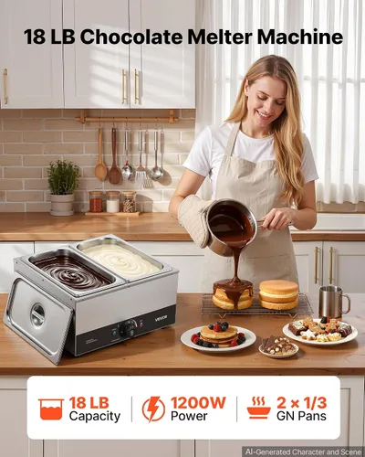 Vista 2 de VEVOR Chocolate Melting Machine, 2 Tanks 17.6 Lbs Choc Commercial Melter