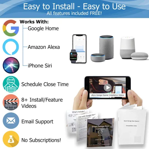 Vista 7 de eKyro Abridor inteligente de puerta de garaje - Controlador remoto universal WiFi compatible con Alexa, Google Home, iPhone, Siri, Android, alerta