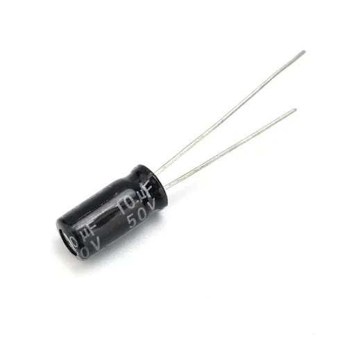 Vista 6 de 50 condensadores electrolíticos radiales de aluminio (20.118 in) 10uF / 50 V para bricolaje