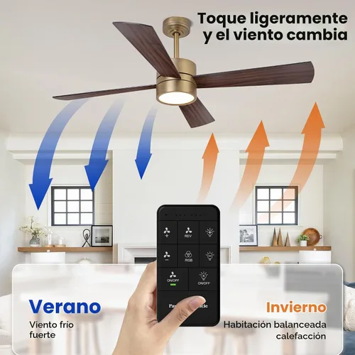 Vista 6 de Ventiladores de techo dorados de 52 pulgadas con luces y control remoto Latón - 52 pulgadas