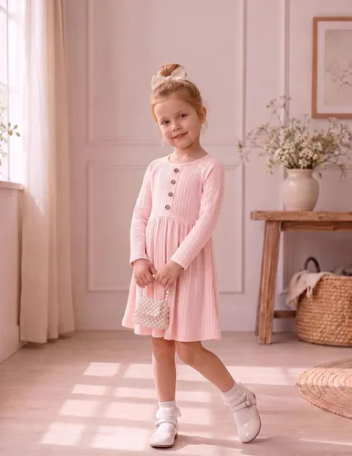 Vista 5 de Arshiner Suéter de manga larga para niñas pequeñas, vestidos de otoño e Rosa