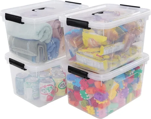 Vista 8 de Caja de almacenamiento transparente de plástico de 10 L, caja de plástico con tapa, paquete de 6 Clear Design, Locking Latch Lid, Convenient Top