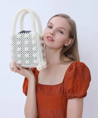 Vista 2 de Miuco Bolsos de mano con cuentas para mujer hechos a mano con perlas de cristal