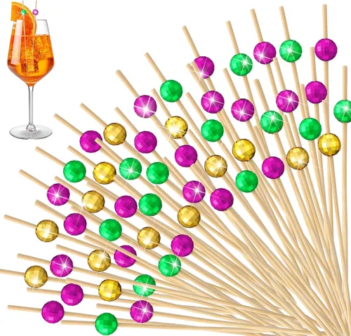 Vista 9 de Hushee 300 palillos de dientes decorativos de bola de discoteca para aperitivos, brochetas de bambú elegantes para bebidas, bodas, discotecas