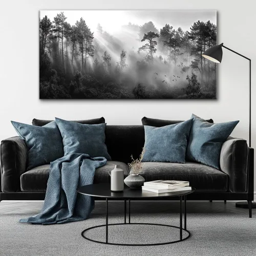 Vista 51 de LASMOND Arte de pared abstracto moderno de árbol para sala de estar, pintura en lienzo en blanco y negro, arte de pared grande de paisaje natural