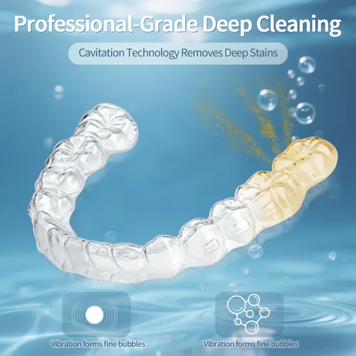 Vista 6 de Limpiador ultrasónico de retención ultrasónico de 48 kHz, limpiador ultrasónico dental, máquina de limpieza dental para dentadura con temporizador